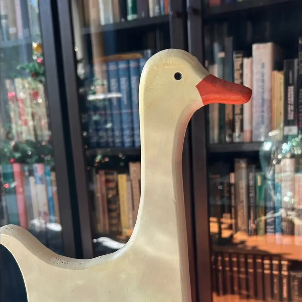 Vintage Handcrafted Wooden Duck Figurine Mounted on a Wooden Box